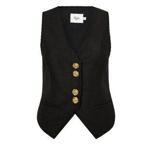 Aje. Sculpted Vest Top – Black with Gold Buttons – Excellent Condition